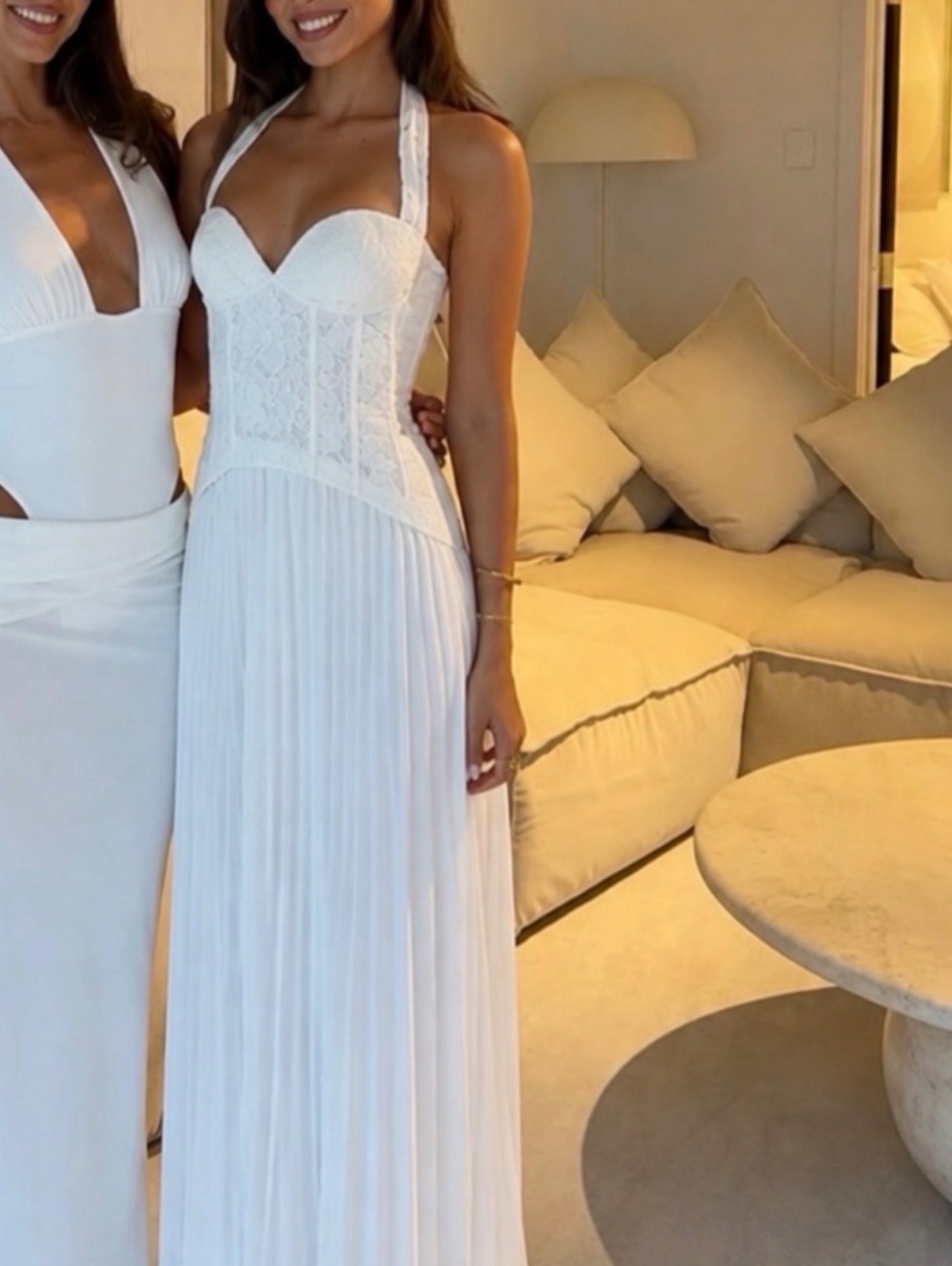 Peppermayo White Halter Neck Lace Corset Tunnel Vision Maxi Dress